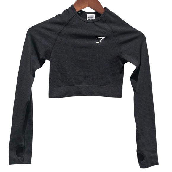 Gymshark Women’s Charcoal Long Sleeve Activewear Crop Top Gym Wear Size X Small - Picture 1 of 9